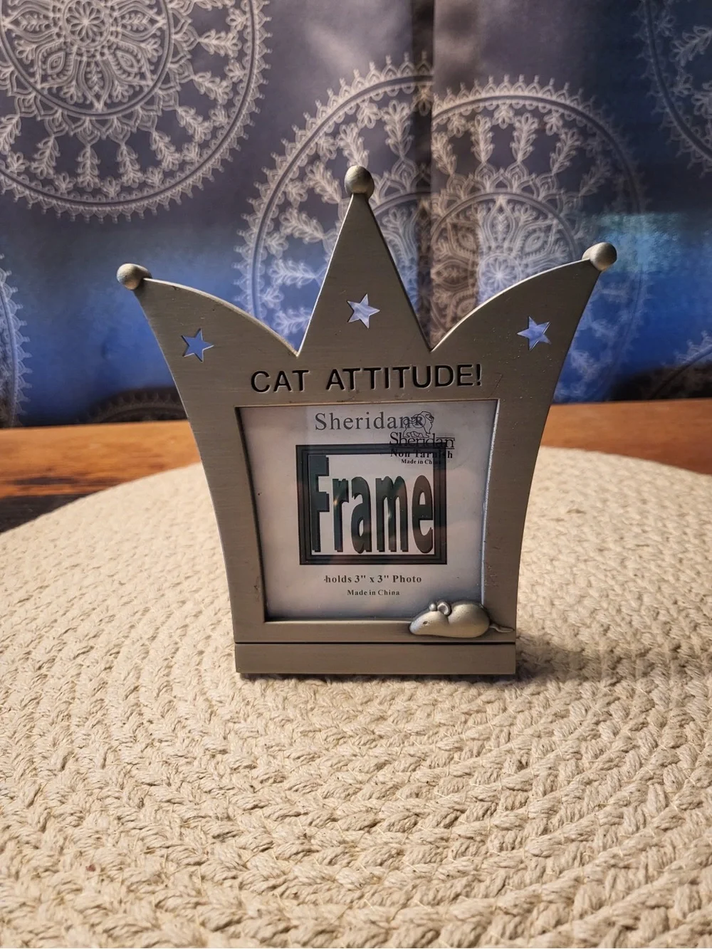 “Cat Attitude” Crown Shaped Pewter Picture Frame Fits 3 X 3 Photo